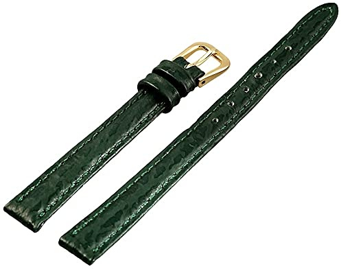 Excellanc -Uhrenarmband Ersatz Echt Leder Stegbreite 10-12 mm Dornschließe (Stegbreite: 10 mm, dunkelgrün)
