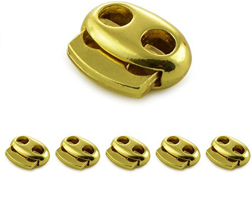 Ganzoo Set edle Metall - Kordel-Stopper/Kordel-Klemme (Doppellochung) für Seile, Jacken UVM. Aus Metall, Marke (5er Set, Gold)