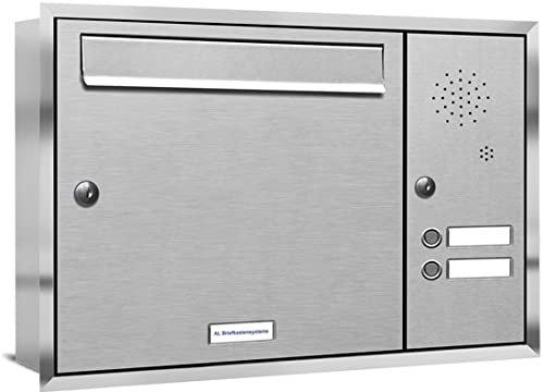 AL Briefkastensysteme, 1er Unterputzbriefkasten, Briefkasten mit Klingel, 1 Fach, Briefkastenanlage modern, rostfrei Edelstahl Postkasten