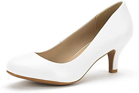 DREAM PAIRS Women's LUVLY Court Shoes Sandals Bridal Wedding Party Low Heel Pump Shoes, Size 6, White/PU
