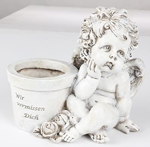BURI Grab-Spruchstein Engel Pflanztopf 20cm Grabschmuck Gedenkstein Blumentopf Statue
