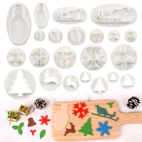 22 Stück Weihnachts-Ausstechformen-Set, Fondant, Ausstechformen und Formen für Cupcakes, Kuchendekoration, Prägewerkzeuge, Schneeflocke, Weihnachtsbaum, Blätter, Schneemann, Jingling Bell/Hirsch