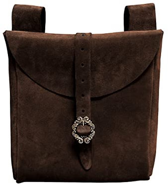 Andracor Mittelalter LARP Zubehör große Gürteltasche aus echtem Leder - 22 x 22 cm - dunkelbraun