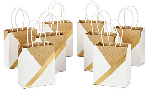 Hallmark 5EGB6201 Small Stiff Handle Gift Bag Bundle (White, 8 Pack) Geschenkbeutel, Papier, Weiß, Gold