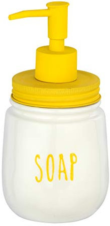 WENKO Seifenspender Tirana - Flüssigseifen-Spender, Spülmittel-Spender Fassungsvermögen: 0.4 l, Keramik, 9.5 x 17 x 8.5 cm, Weiß