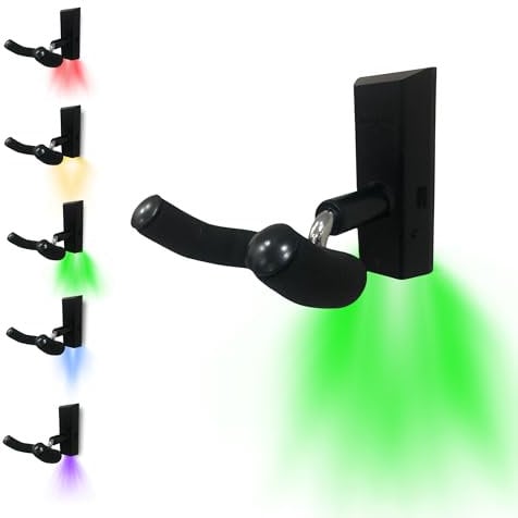 MuzicLight Soporte de pared de cuello ancho iluminado o soporte para bajo eléctrico, 7 cuerdas o guitarras acústicas de concierto con LED para pantalla con iluminación ambiental