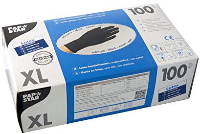 PAPSTAR Handschuh, unsteril, Naturlatex, puderfrei, Größe: XL, schwarz (100 Stück), Sie erhalten 1 Packung á 100 Stück