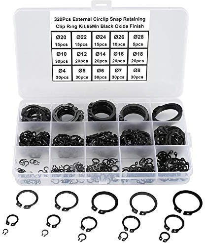 FandWay 320 Stück Sicherungsringe 15 Größen 65 Mn Stahl Externe Snap C-Clip Halteclip Ring Sortiment (M4-M28)