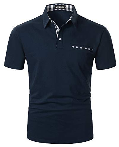 APAELEA Poloshirt Herren Kurzarm Einfarbig Freizeit Plaid Spleißen Golf T-Shirt,Marine,M