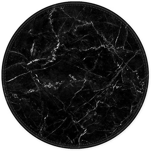ITNRSIIET Tapis de Souris Rond, Mouse Pad pour Ordinateur PC Bureau Portable, Étanche Surface Lisse, Base Antidérapante en Caoutchouc, avec Bord Cousu, Marbrage Noir