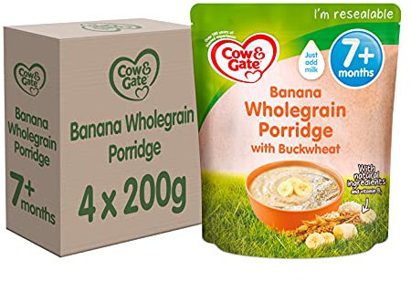 Cow & Gate Banana Wholegrain Porridge Baby Food Cereal, 7+ Months, 200 g, Pack of 4