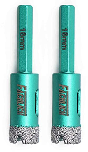 FACHLICH Broca de Diamante,2PCS 18mm con mango hexagonal para Perforación en Seco Porcelana Azulejo Granito Mármol