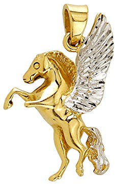 Damen Goldanhänger Pegasus in 585 Bicolor Kettenanhänger Anhänger Pferd Gold Schmuck 8038