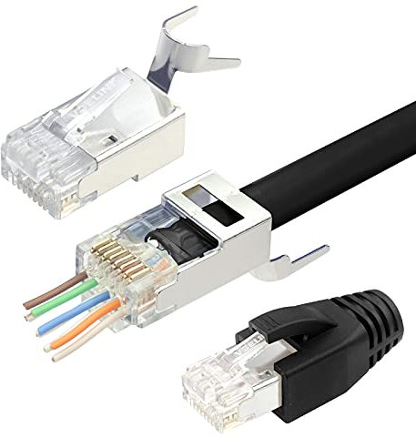 VCELINK Gen2 RJ45 Pass Through Connector Cat7 Cat6A Network Plug Shielded Gold Plated for Installation Ethernet Cable Cat7 Cat6A 8P8C with Load Bar and RJ45 Boots Cover 10Pack Black