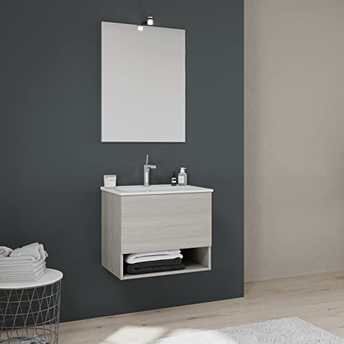 Kiamami Valentina - Mobile lavabo Suspendu 60 cm Gris Clair Effet Bois | Venezia
