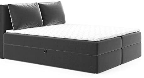 Boxspringbett Egro mit 2 Bettkästen und Zwei große Kissen - Doppelbett mit Bonell-Matratze und Topper, Polsterbett, Bett, Bettgestell Schlafzimmer (Graphit (Kronos 22), 140 x 200 cm)