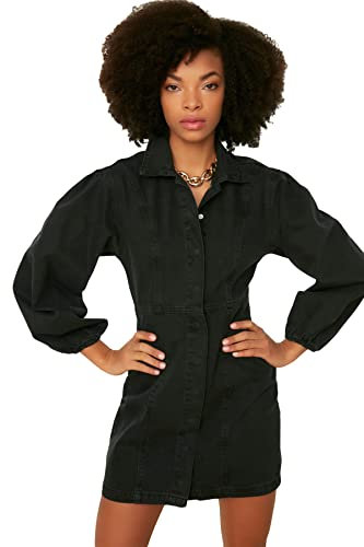 Trendyol Damen Anthracite Balloon Sleeve Denim Casual Dress, Anthracite, 40 EU