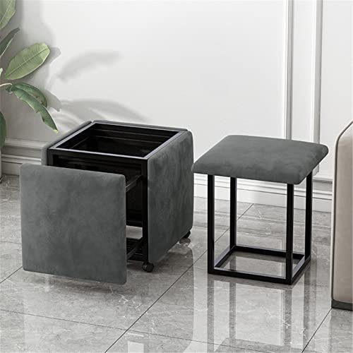 Leomix Stapelbares Sofa Stuhl Hocker, 5 in 1 Sitzwürfel Fußhocker mit Rollen, atmungsaktive Wildleder-Fußstütze Ottomane Bank, kreatives Würfelsofa, grau