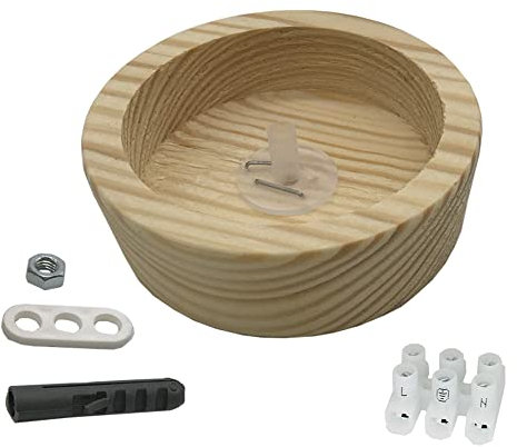 Holz Verteilerdose 85x28mm aus Kiefernholz mit Zubehör und Lüsterklemme Deckendose Baldachin