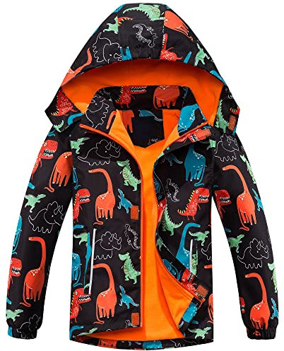 Manteaux Imperméables Garçon, Blouson Imperméable pour Enfants Veste de Pluie à Capuche Coupe Vent Veste de Pluie Légère Imprimée Printemps Automne, 7-8 Ans