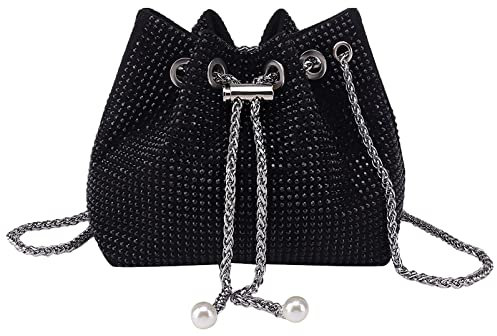 Anopo Damen Shiny Strass Handtasche mit Kette Clutch Glitzernde Strass Abendtasche Umhängetasche für Hochzeit Party Abschlussball Schwarz
