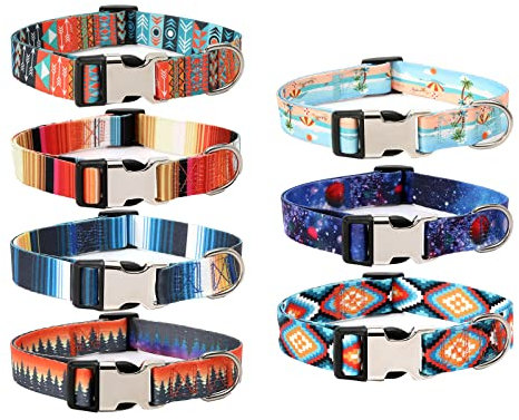 Hundehalsband mit Metallschnalle Personalisiertes Hundehalsbänder Hunde Halsband mit dem bunten Muster, Verstellbares, Weiches Hundehalsband für kleine, mittelgroße und große Hunde