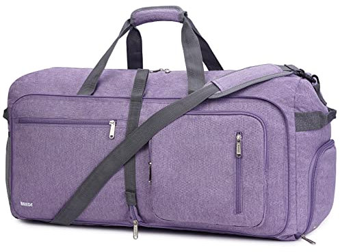 WANDF Reisetasche 85L mit Schuhfach Faltbare Weekender-Reisetasche Handgepäck für Männer Frauen (Lila)