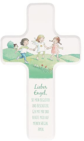 Butzon & Bercker Kinderkreuz 'Lieber Engel, sei mein Begleiter' Buche weiß lackiert 11x18cm - Wandkreuz in Geschenkverpackung für Jungen & Mädchen - christliches Geschenk Geburt & Taufe