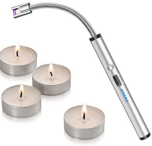 ATEK Electric Lighter, USB Rechargeable Windproof Arc Lighter with 360° Long Flexible Neck, Flameless Candle Lighter with LED Power Display for Kitchen, BBQ, Camping, Outdoor