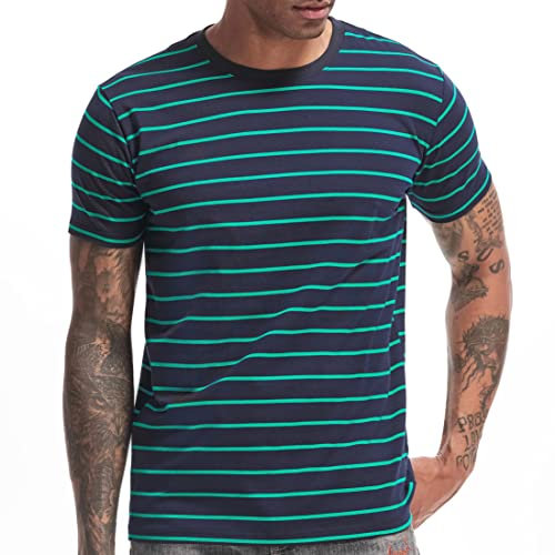VEIISAR Men's Crewneck Striped T-Shirt Soft Elastic 95% Cotton Tees