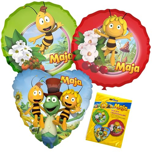 Party Factory `Biene Maja´ 3er-Set Folienballons, Ø45cm, bunt, Maja und ihre Freunde, Heliumballons zum Kindergeburtstag