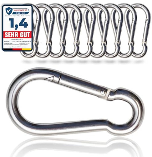 PinPro Feuerwehr-Karabiner nach DIN 5299C mit Traglast bis 650kg | Mehrere Größen wählbar | Mengen- und Vorteilspack | Aus verzinktem Stahl (8St. 100x10mm, WLL: 350kg)