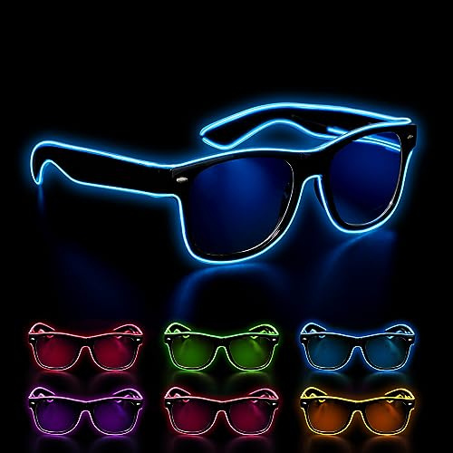 Kimimara LED Brille - LED Leuchtbrille Partybrillen Leuchtende Sonnenbrille - Neon Rave Party Glasses Festival Accessoires für Karneval Halloween (Blau)