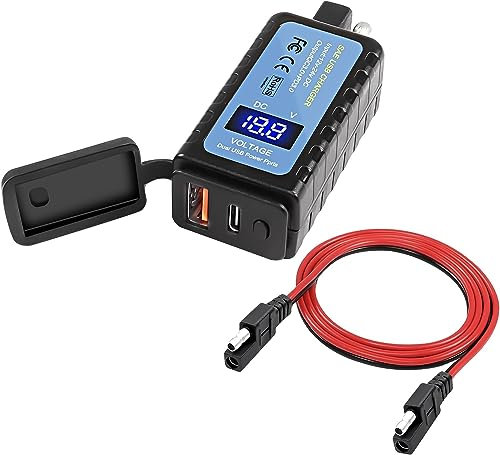 XMSJSIY Chargeur USB SAE vers type C PD/USB 3.0 pour téléphone de moto - Câble d'extension avec voltémètre, interrupteur marche/arrêt et étanche - Pour téléphone, tablette, GPS, etc. - 1,2 m