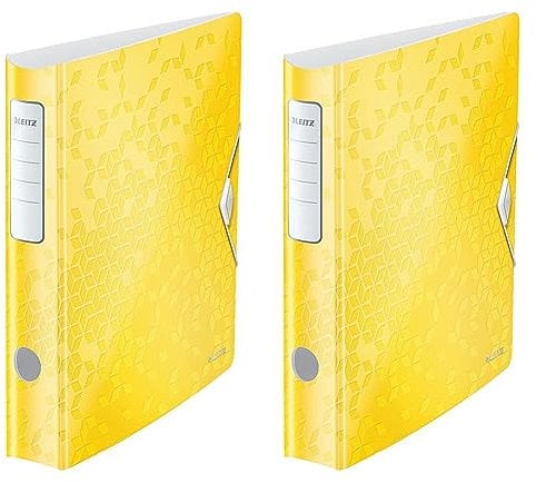 Leitz Qualitäts-Ordner 180° Active WOW, A4, Schmal, Abgerundeter Rücken, 6,5 cm breit, Gummibandverschluss, Leichtes Polyfoam, Plastik-Ordner, WOW Serie, Gelb, 11070016 (Packung mit 2)