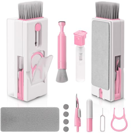 Alyvisun 11 in 1 Laptop Cleaning Kit, Multifunctional Keyboard Cleaner Brush with Keycap Puller for Tablet, Phones, Earphones, PC, Pink