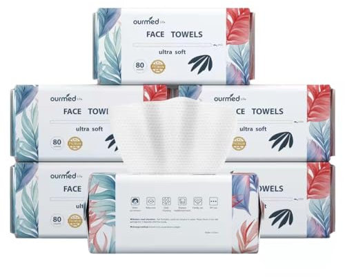 Ourmed Life Face Clean Towels, 480 Count Ultra Thick Disposable USDA Biobased Facial Wash Cloth for Sensitive Skin, Lint- free Facial Tissue for Cleansing, Skincare and Makeup Remover, Dry Wipes