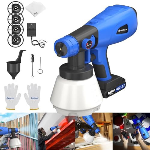 Akku-Farbsprühsystem 18V Elektro Farbspritzpistole Spritzpistole mit 3 Sprühmustern und 4 Düse, 800 ML Farbbehälter für Lacke, Zaun, Geländer und Lasuren