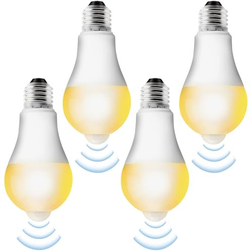 4 Stück E27 LED Glühbirne mit Bewegungsmelder: LED Birne mit PIR Bewegungsmelder E27 LED Lampe 12W Warmweiß 3000K Lichtsensor Energiesparlampe E27 für Flur Garage Treppe Balkon