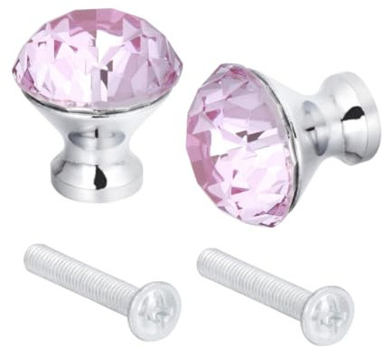Veemoon 2pcs Crystal Glass Knob Handle Door Knob Drawer Pink Crystal Pull Handle for Bathroom Cabinet Glass Door