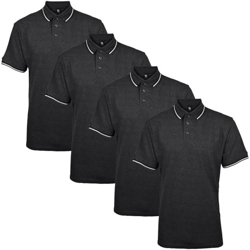 True Face Mens Tshirts Polos Pique Tipping Pocket Collar Buttoned Regular Fit Top Charcoal Tip - 4 Pack M
