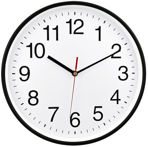 Plumeet Stille Wanduhr, 30cm Geräuschelose Nicht Tickende Qualitative Schwarze Quarz-Wanduhr Dekorative Wohnung/Küche/Büro/Schuluhr, Einfach zu Lesen, Batteriebetrieben (Weiß)