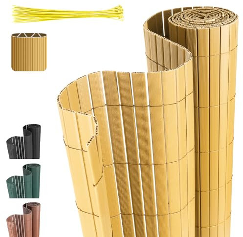 Cecaylie Canisse en PVC,Bambou Brise vue balcon Renfort en 4 poids, anti-moisissure et facile d'entretien - Renforcé - Forte intimité pour jardin, balcon, terrasse(140 * 400cm)