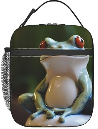 Fun Porcelain Frog Print Lunch Bag Insulated Lunch Box Reusable Tote Bag Cooler Bag for Office Picnic Travel
