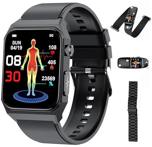 ABPWO Reloj Tension Arterial, Smartwatch ECG, 1,91 Reloj Cuadrado Hombre con 24/7 Temperatura Corporal, Frecuencia Cardíaca, SpO2, Sueño, 50+ Modos Deportivos Pulsera Android iOS
