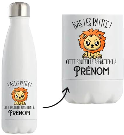 Bouteille Gourde Isotherme Prénom personnalisable bas les pattes | idée cadeau personnalisé drôle et original (Lion)
