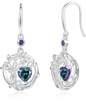 FANCIME Tree of Life Earrings 925 Sterling Silver Dainty Alexandrite Dangle Drop Gemstone Earring June Birthstone Fine Jewellery Birthday Gifts for Her Women