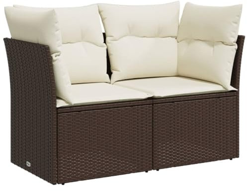 vidaXL Gartensofa 2-Sitzer, Outdoor Sofa mit abnehmbarem waschbarem Bezug, Gartenstuhl mit dick gepolsterten Kissen, Gartenmöbel Terrassenmöbel, Braun Poly Rattan