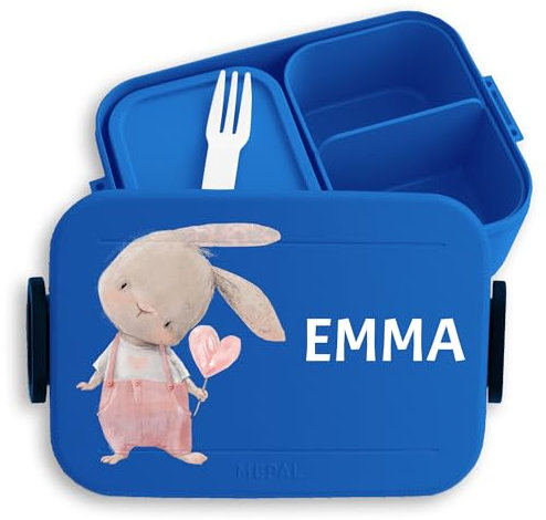 Kinder Bento Box Midi für Mepal Bentobox - Hasen - Bunny Brotdose süßer Hase Lunchbox Häschen Vesperbox Rabbit I - 900 ml - Blau - jausenbox mädchen schule vesperdose grundschule hasenmotiv