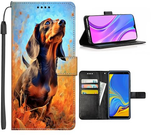 KUAVETO Wallet Case for iPhone 15 14 12 13 11 7 8 6s 6 Pro Max Plus Mini XR X XS Max SE Dachshund dog-aa126 Card Slot and Wristband Flip Cover